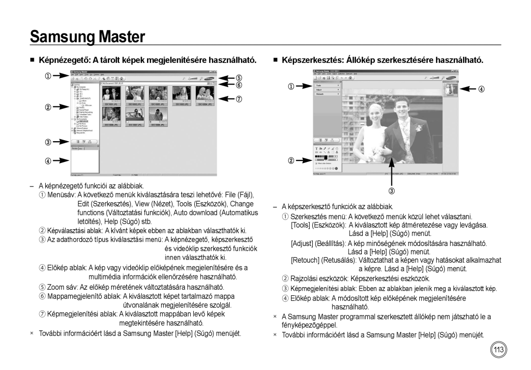 Samsung EC-NV4ZZPBA/E3, EC-NV4ZZPBA/FR manual Képnézegető A tárolt képek megjelenítésére használható, Samsung Master 