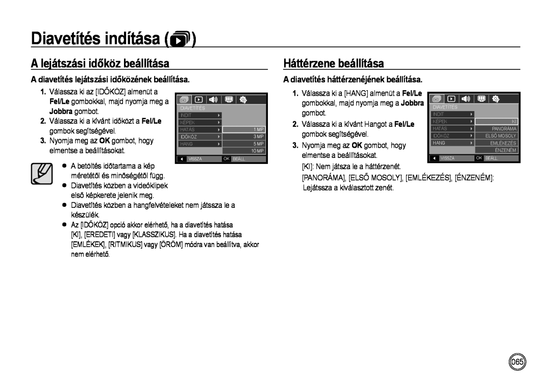 Samsung EC-NV4ZZPBA/E3 A lejátszási időköz beállítása, Háttérzene beállítása, A diavetítés háttérzenéjének beállítása 