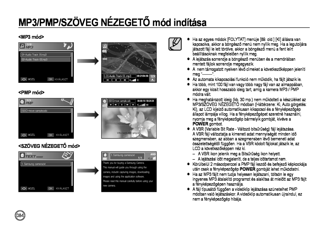 Samsung EC-NV4ZZTBB/E3 manual MP3 mód, PMP mód, MP3/PMP/SZÖVEG NÉZEGETŐ mód indítása, meg “--------”, módra vált 