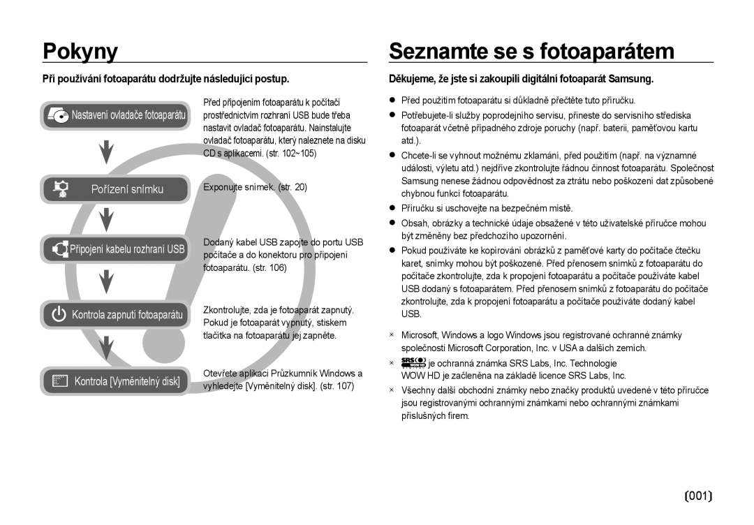 Samsung EC-NV4ZZSBA/E3 manual Pokyny, Seznamte se s fotoaparátem, Při používání fotoaparátu dodržujte následující postup 