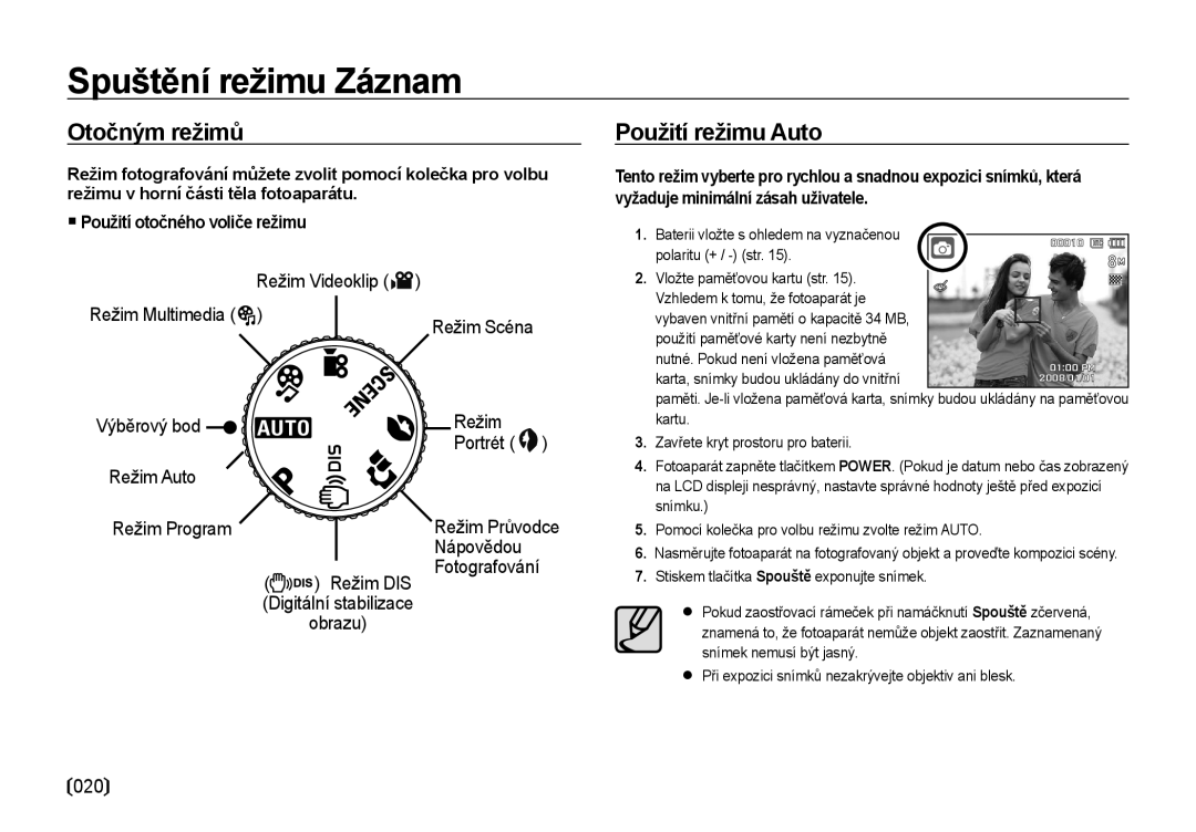 Samsung EC-NV4ZZBBA/E3, EC-NV4ZZSBA/E3 manual Spuštění režimu Záznam, Režim Průvodce 