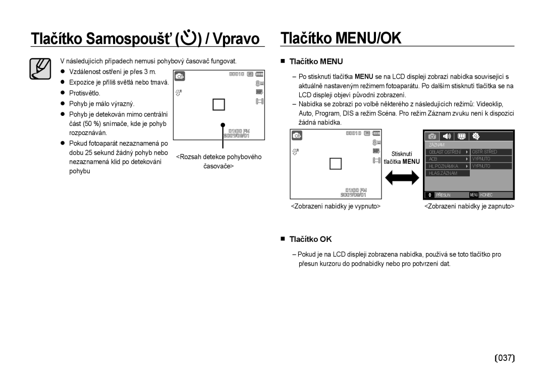 Samsung EC-NV4ZZSBA/E3, EC-NV4ZZBBA/E3 manual Tlačítko MENU/OK, Tlačítko Menu, Tlačítko OK 