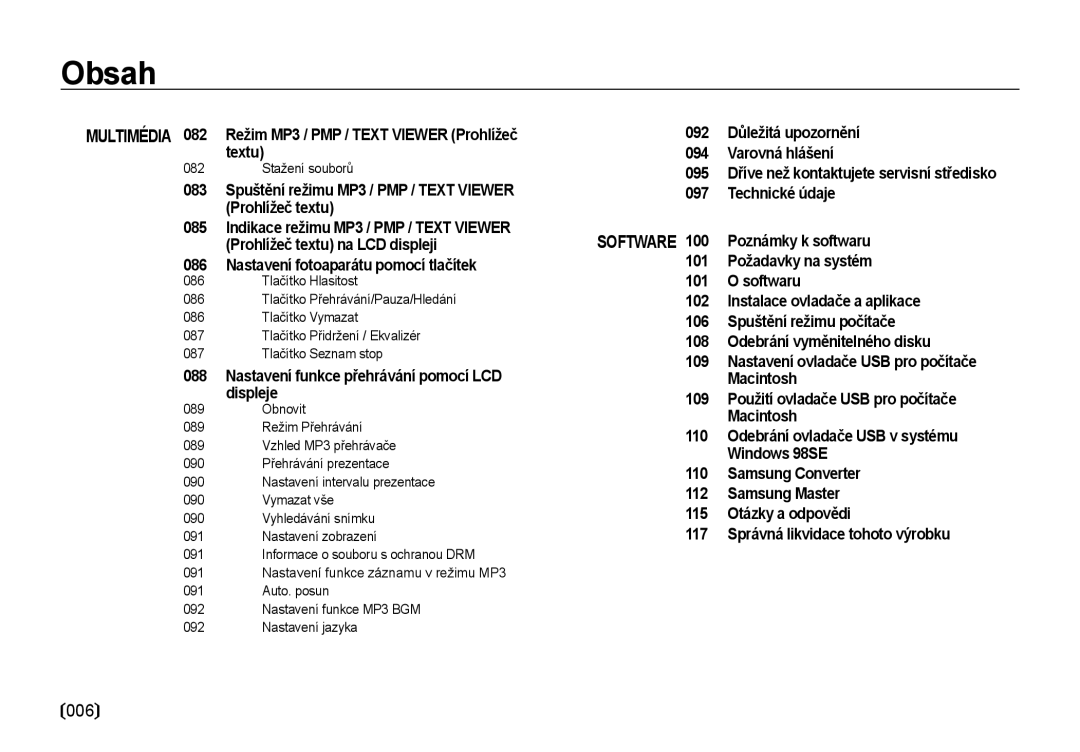 Samsung EC-NV4ZZBBA/E3 manual Textu, 083 Spuštění režimu MP3 / PMP / Text Viewer Prohlížeč textu, 082 Stažení souborů 