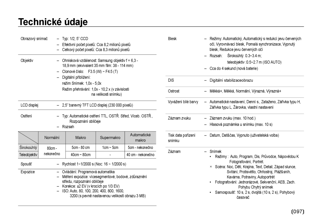 Samsung EC-NV4ZZSBA/E3, EC-NV4ZZBBA/E3 manual Technické údaje, Dis 