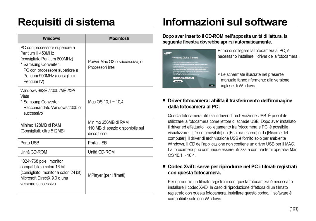 Samsung EC-NV4ZZPBB/E1, EC-NV4ZZSBA/E3, EC-NV4ZZPBA/E3 Requisiti di sistema, Informazioni sul software, Windows Macintosh 