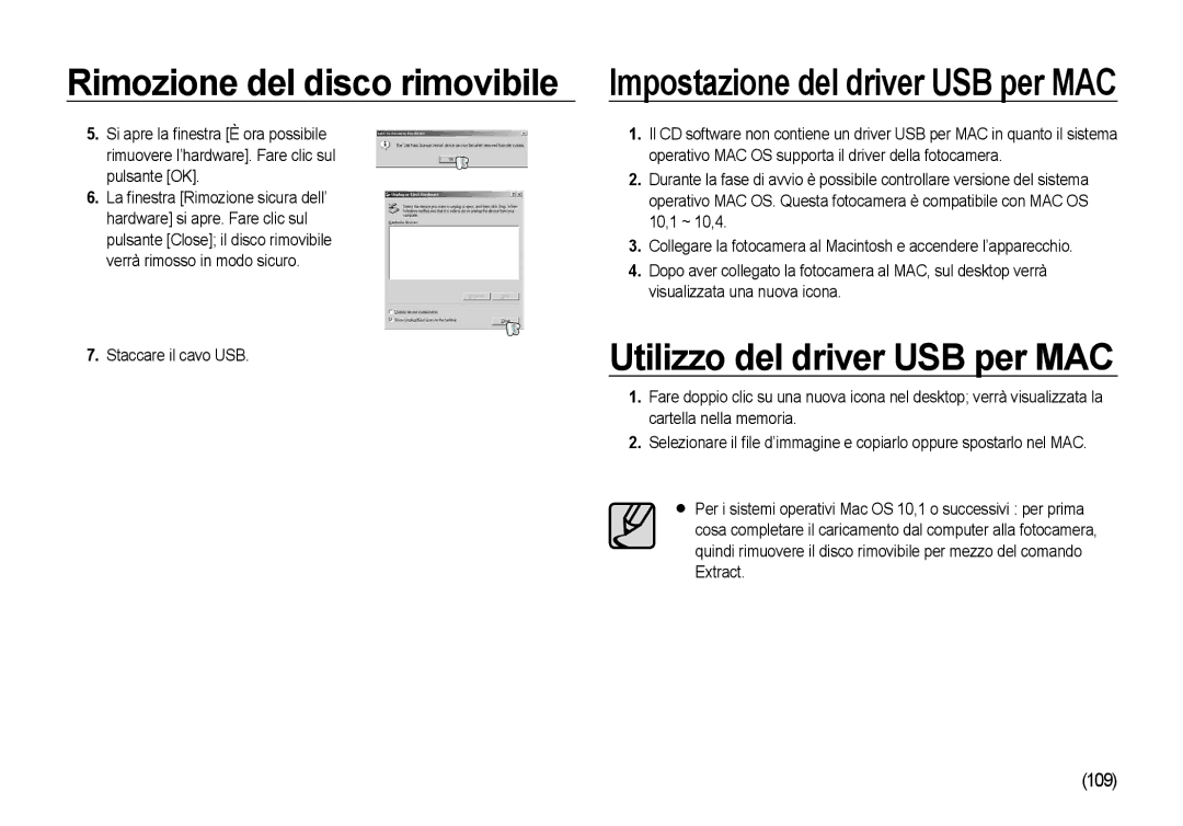 Samsung EC-NV4ZZPBA/IT, EC-NV4ZZSBA/E3, EC-NV4ZZPBA/E3 Utilizzo del driver USB per MAC, Impostazione del driver USB per MAC 