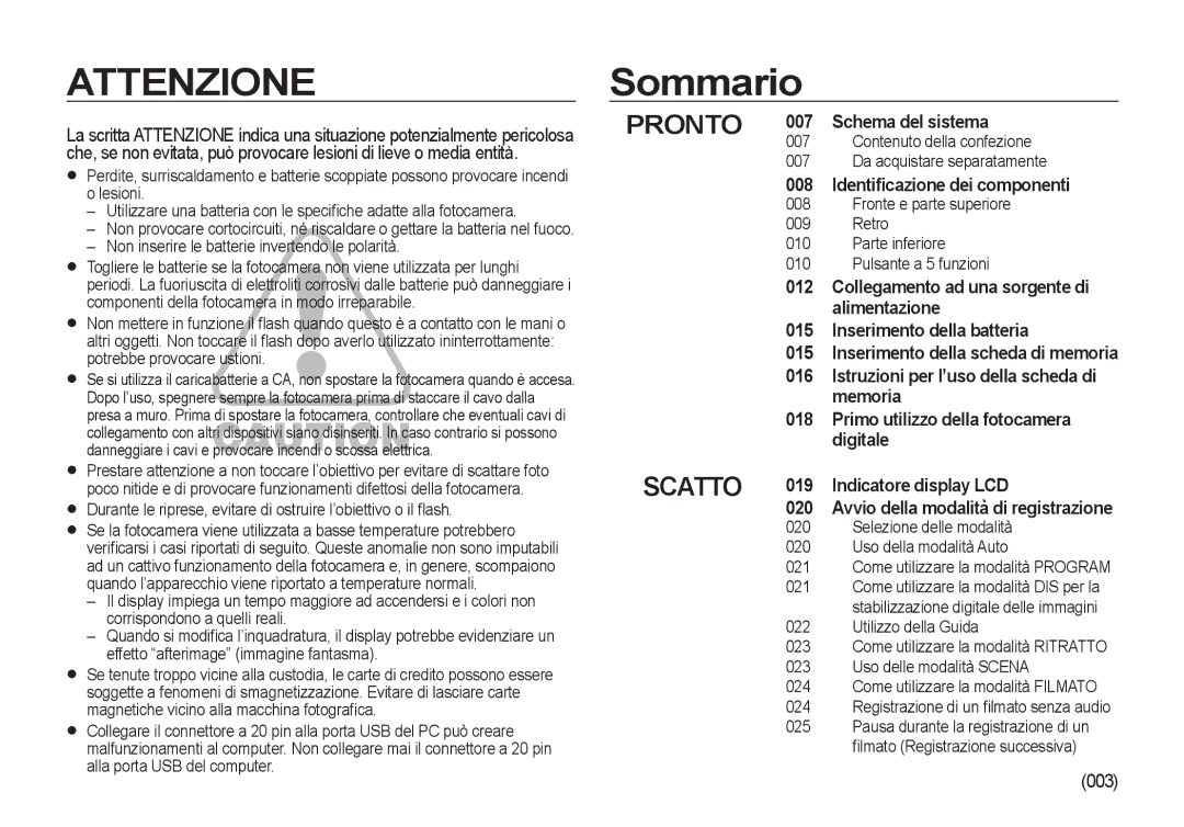 Samsung EC-NV4ZZTBE/E1, EC-NV4ZZSBA/E3, EC-NV4ZZPBA/E3, EC-NV4ZZTBB/E3, EC-NV4ZZBBA/E3, EC-NV4ZZPBA/IT, EC-NV4ZZBBB/E1 Sommario 