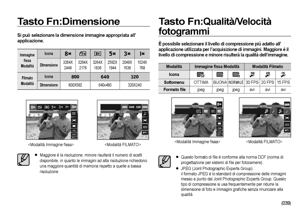 Samsung EC-NV4ZZPBC/E1, EC-NV4ZZSBA/E3, EC-NV4ZZPBA/E3 manual Tasto FnDimensione, Tasto FnQualità/Velocità fotogrammi, Buona 