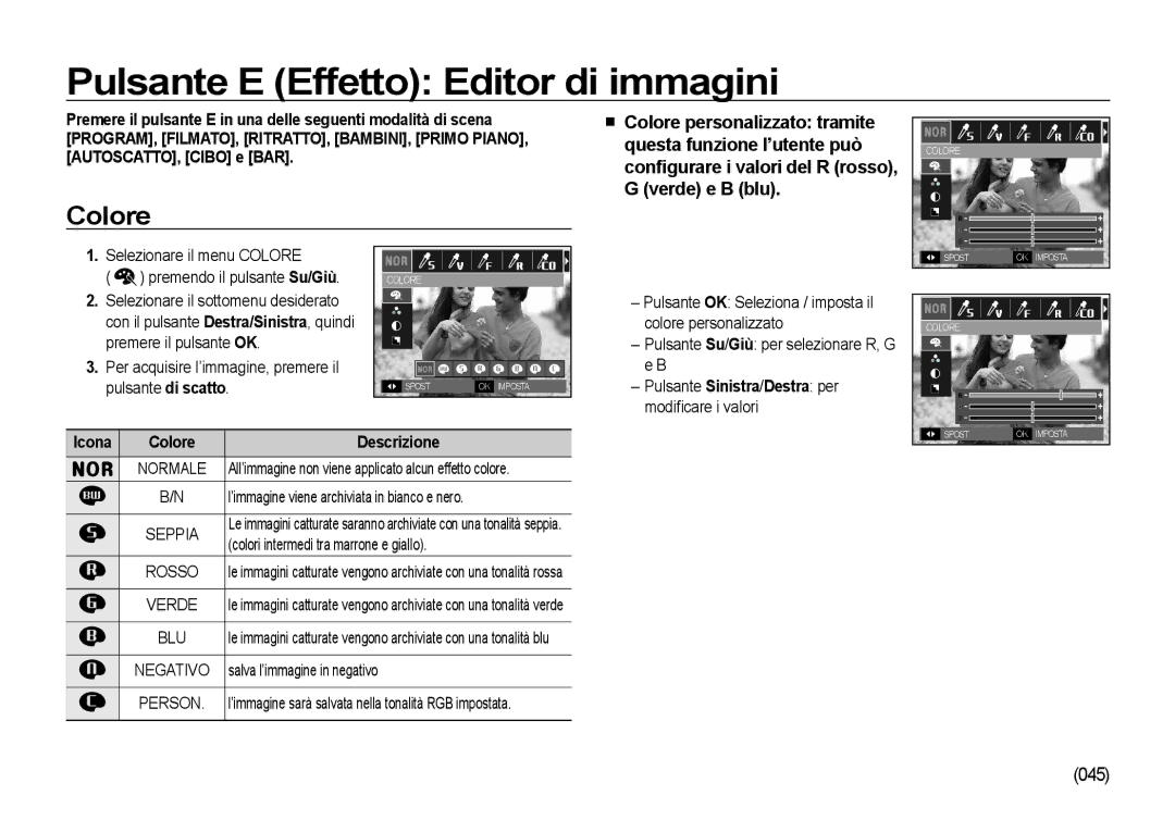 Samsung EC-NV4ZZPBA/E3 Pulsante E Effetto Editor di immagini, Colore, Pulsante Sinistra/Destra per modiﬁcare i valori, Blu 