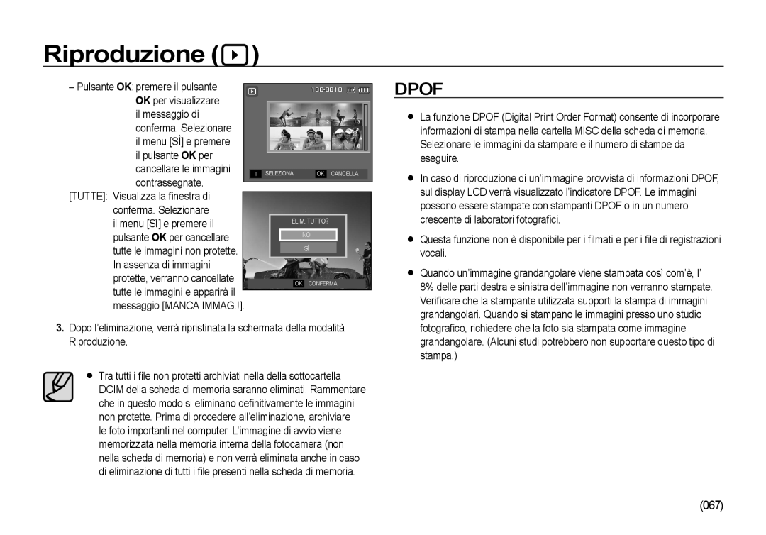 Samsung EC-NV4ZZTBB/IT, EC-NV4ZZSBA/E3 Pulsante OK premere il pulsante, Pulsante OK per cancellare, Assenza di immagini 