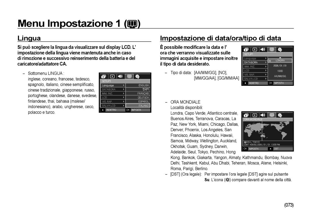 Samsung EC-NV4ZZSBA/IT, EC-NV4ZZSBA/E3 manual Lingua Impostazione di data/ora/tipo di data, Il tipo di data desiderato 