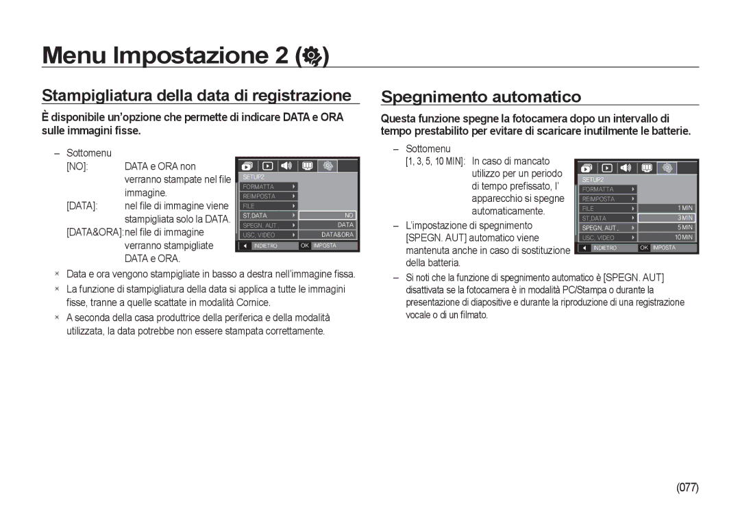 Samsung EC-NV4ZZBBA/E3, EC-NV4ZZSBA/E3, EC-NV4ZZPBA/E3 Stampigliatura della data di registrazione, Spegnimento automatico 