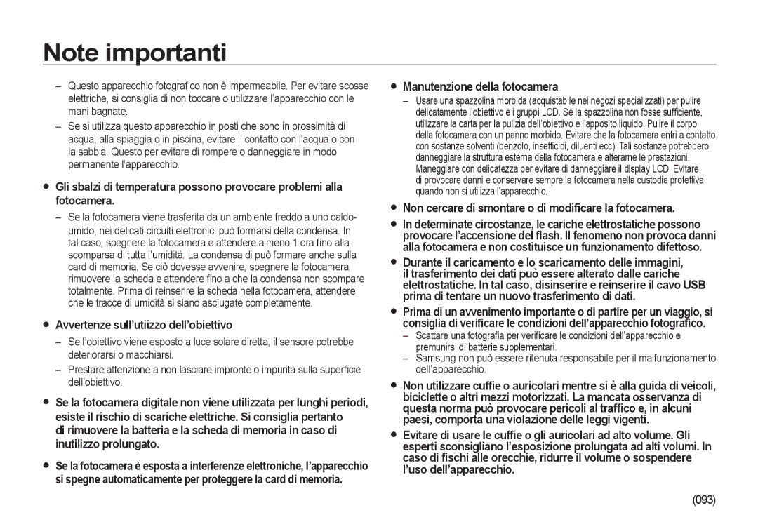 Samsung EC-NV4ZZTBE/E1, EC-NV4ZZSBA/E3 manual Avvertenze sull’utiizzo dell’obiettivo, Manutenzione della fotocamera 