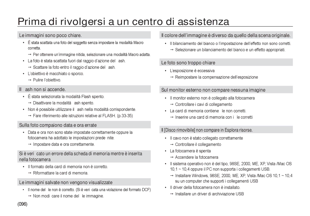 Samsung EC-NV4ZZSBB/E1 manual Le immagini sono poco chiare, Il ﬂash non si accende, Sulla foto compaiono data e ora errate 