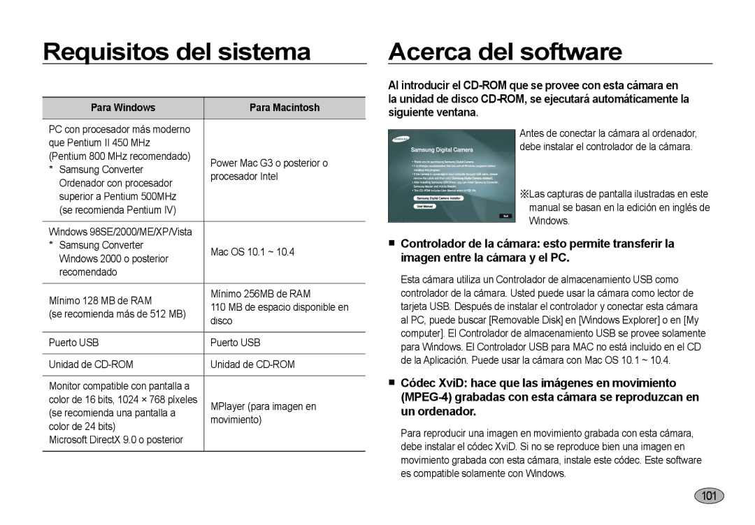 Samsung EC-NV4ZZSBB/E1 manual Requisitos del sistema, Acerca del software, Imagen entre la cámara y el PC, Un ordenador 