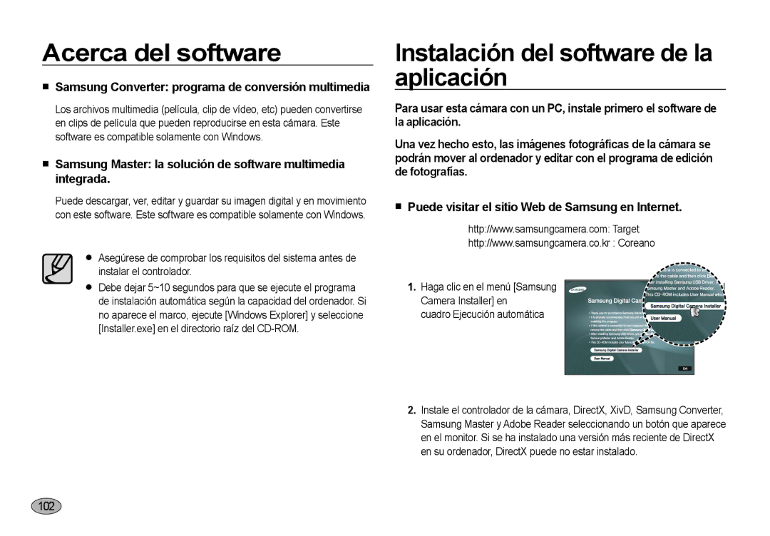 Samsung EC-NV4ZZSBA/E1 Instalación del software de la aplicación,  Samsung Converter programa de conversión multimedia 