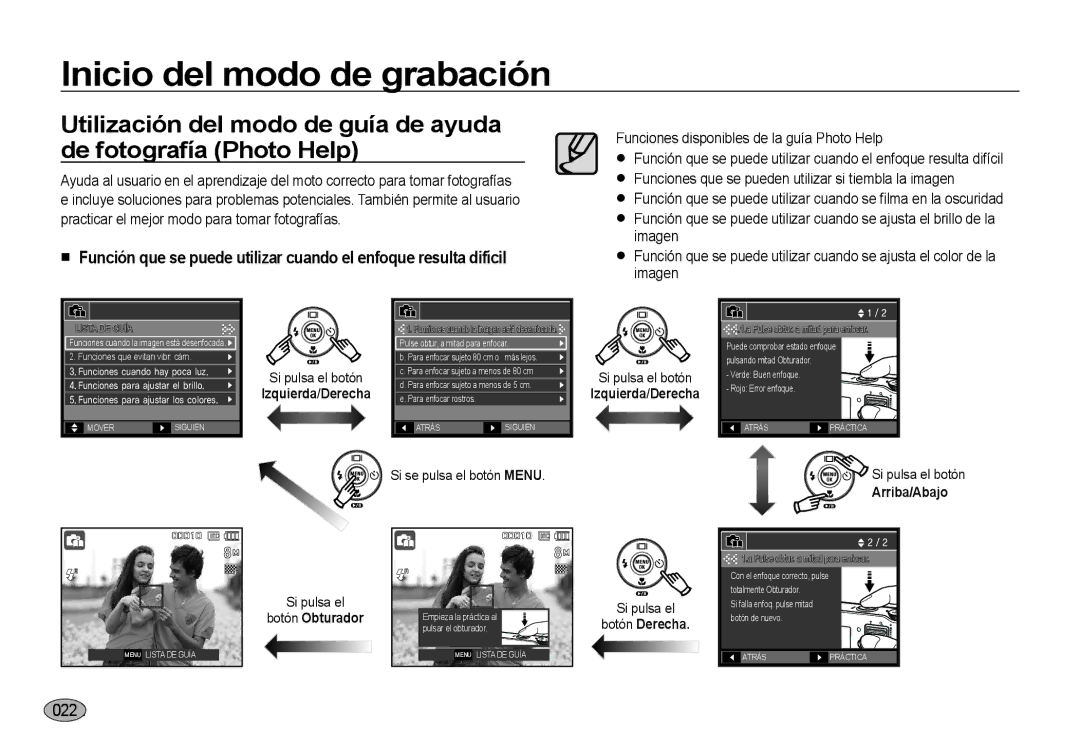 Samsung EC-NV4ZZBBA/AS, EC-NV4ZZSBA/E3, EC-NV4ZZPBA/E3, EC-NV4ZZTBB/E3 manual Botón Obturador, Botón Derecha, Arriba/Abajo 