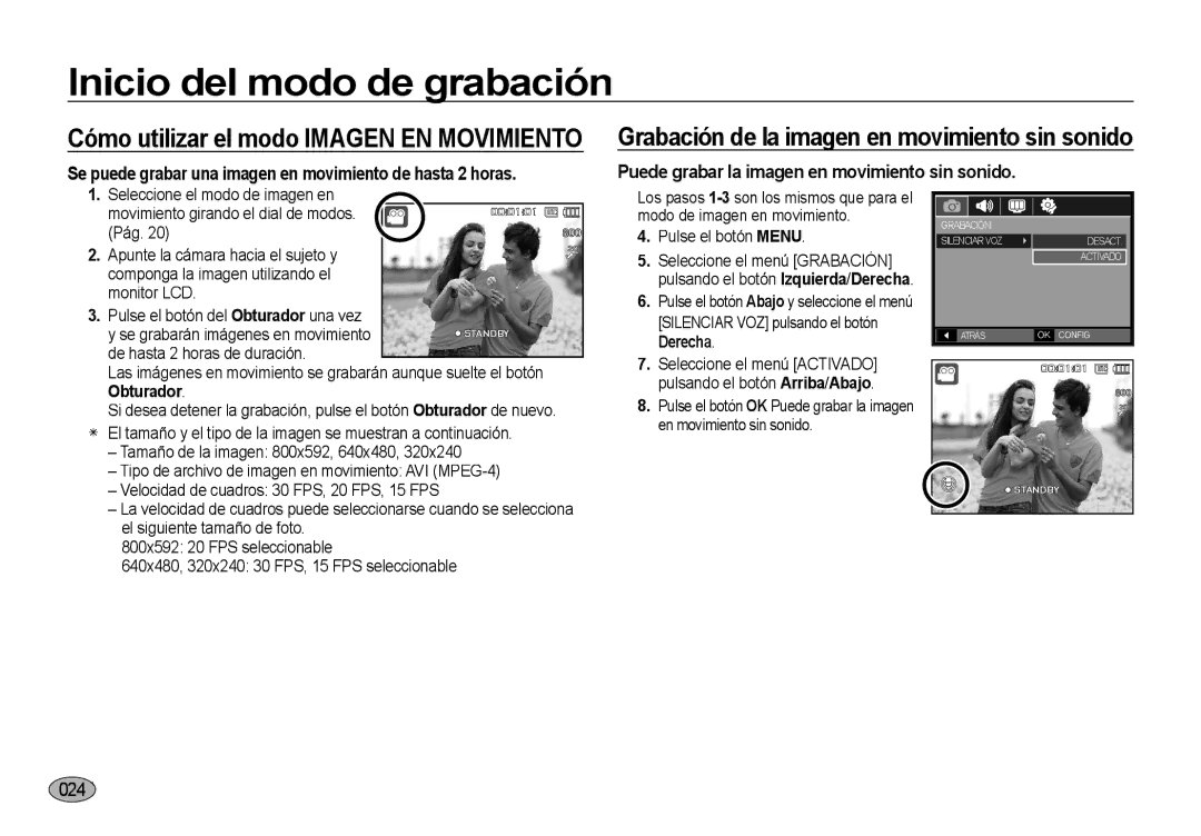 Samsung EC-NV4ZZPBA/E3, EC-NV4ZZSBA/E3, EC-NV4ZZTBB/E3 Puede grabar la imagen en movimiento sin sonido, Obturador, Derecha 