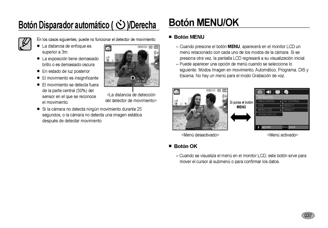 Samsung EC-NV4ZZTBB/E3, EC-NV4ZZSBA/E3 manual Botón MENU/OK, Botón Disparador automático /Derecha,  Botón OK,  Botón Menu 