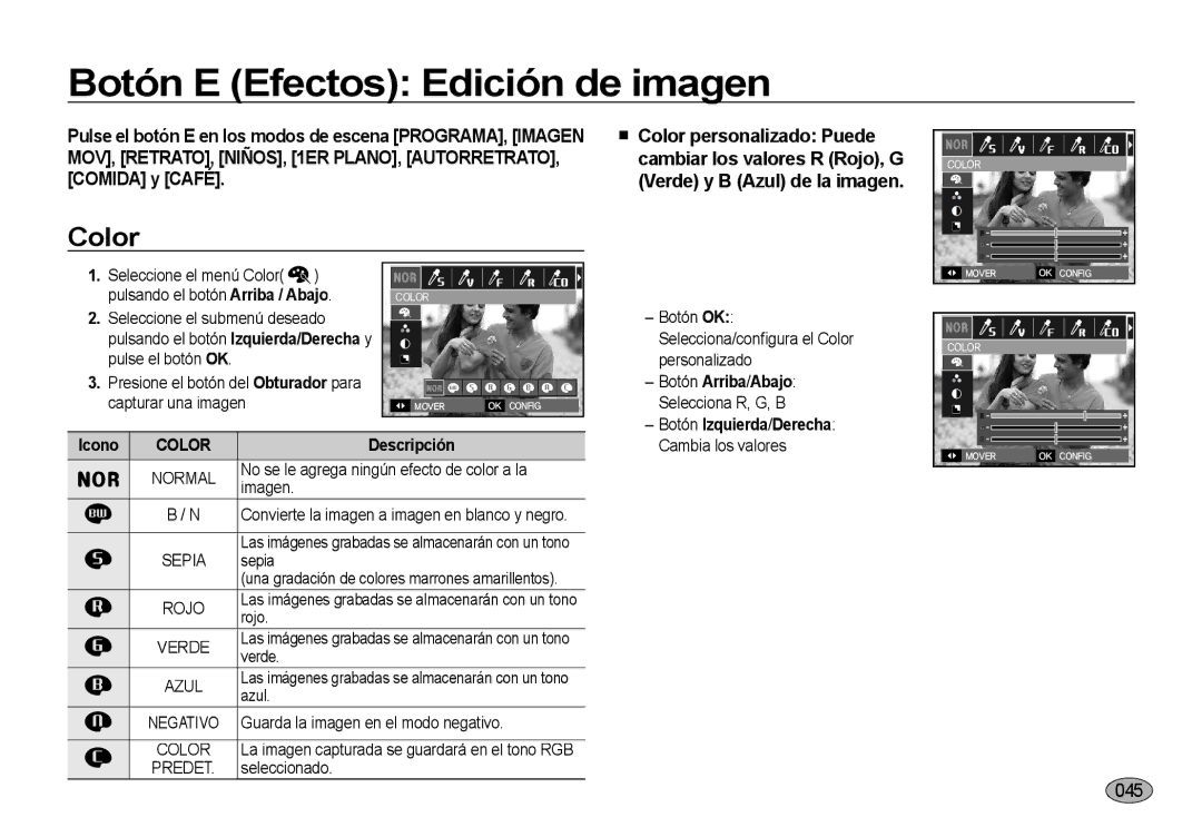 Samsung EC-NV4ZZBBA/E1, EC-NV4ZZSBA/E3 Botón E Efectos Edición de imagen, Comida y Café,  Color personalizado Puede 