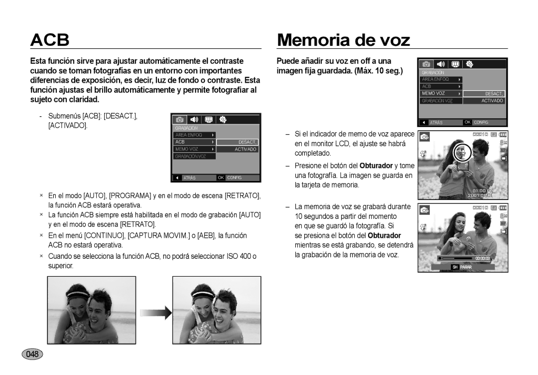 Samsung EC-NV4ZZPBA/E3, EC-NV4ZZSBA/E3, EC-NV4ZZTBB/E3, EC-NV4ZZBBA/E3, EC-NV4ZZTBE/E1 Memoria de voz, Activado.Grabación 