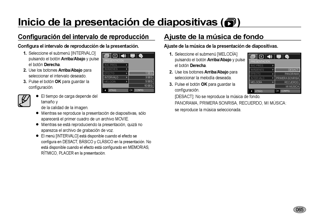 Samsung EC-NV4ZZSBB/E1 manual Ajuste de la música de fondo, Ajuste de la música de la presentación de diapositivas 