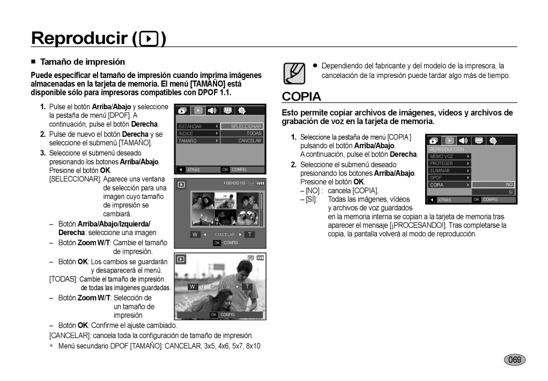 Samsung EC-NV4ZZBBA/E1, EC-NV4ZZSBA/E3 manual  Tamaño de impresión, No cancela Copia SÍ Todas las imágenes, vídeos 