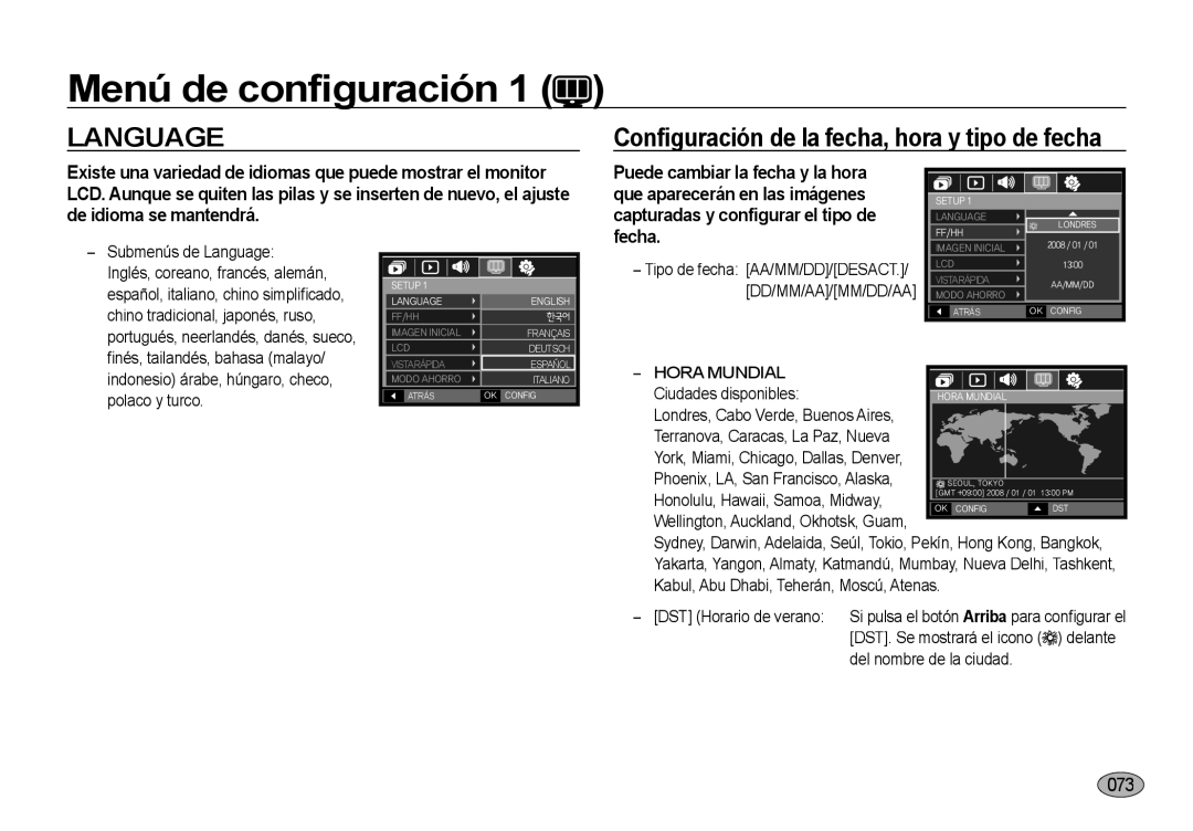 Samsung EC-NV4ZZTBB/E3, EC-NV4ZZSBA/E3, EC-NV4ZZPBA/E3, EC-NV4ZZBBA/E3, EC-NV4ZZTBE/E1, EC-NV4ZZBBB/E1 Language, Hora Mundial 