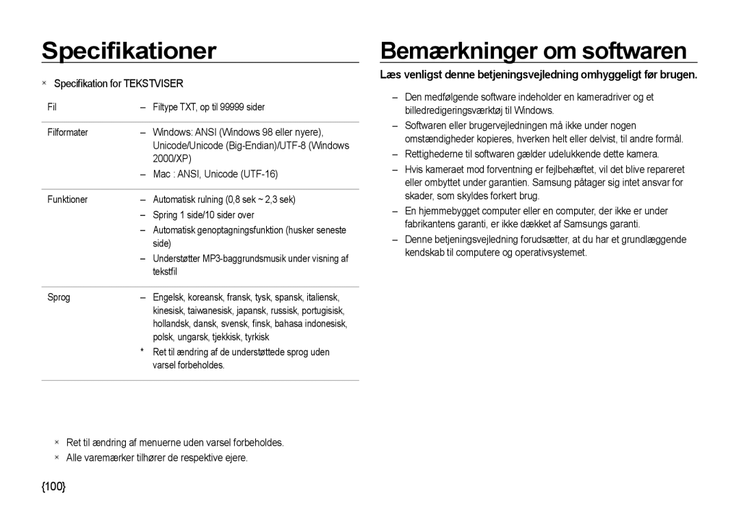 Samsung EC-NV4ZZPBA/E3, EC-NV4ZZSBA/E3, EC-NV4ZZTBB/E3, EC-NV4ZZBBA/E3, EC-NV4ZZBBA/E2 manual Bemærkninger om softwaren 