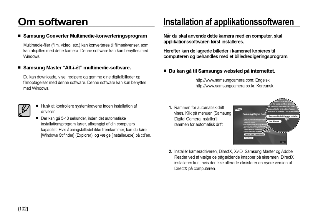 Samsung EC-NV4ZZBBA/E3 manual Samsung Master Alt-i-ét multimedie-software, Du kan gå til Samsungs websted på internettet 