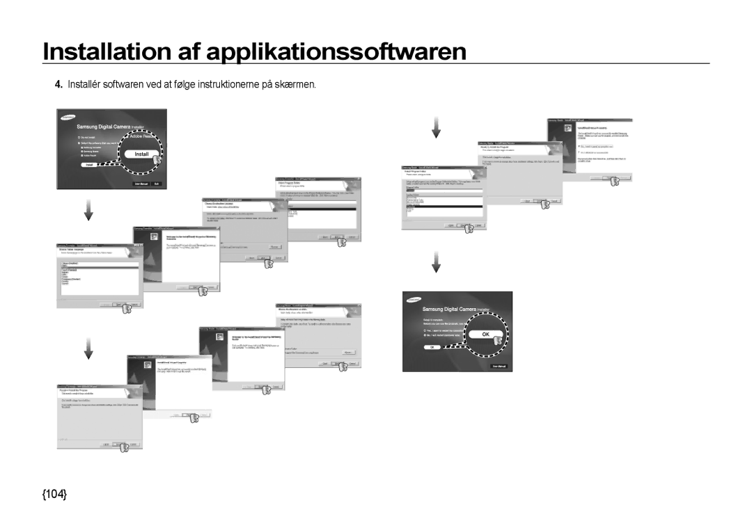 Samsung EC-NV4ZZSBA/E3, EC-NV4ZZPBA/E3, EC-NV4ZZTBB/E3 manual Installér softwaren ved at følge instruktionerne på skærmen 