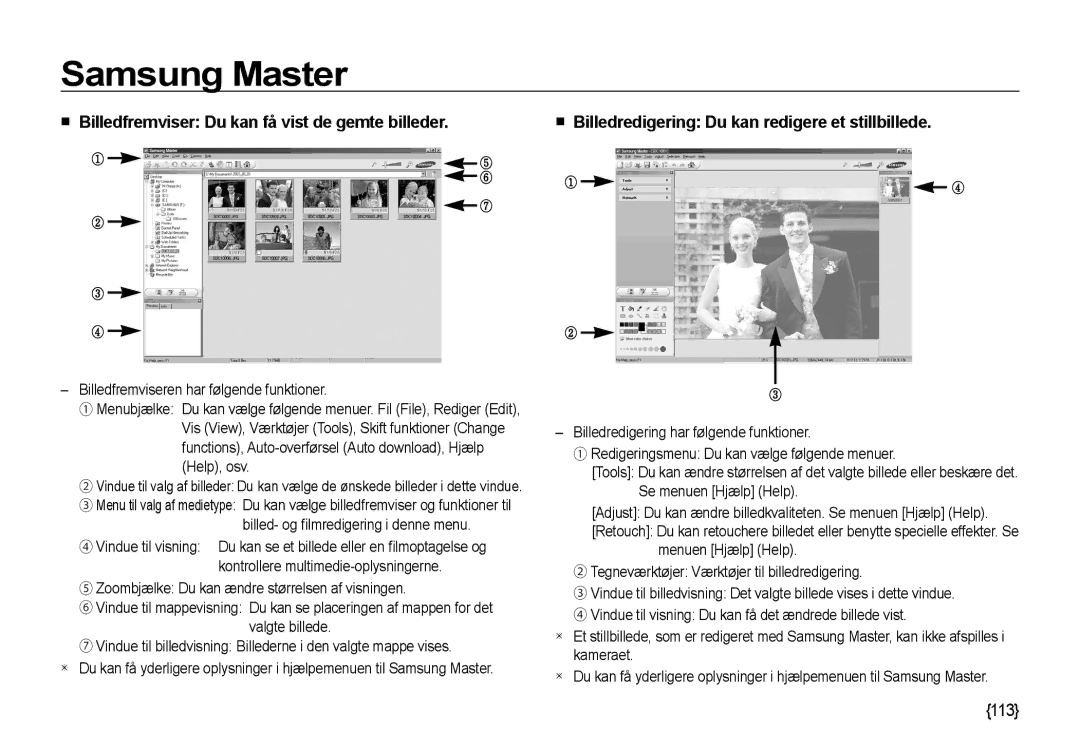 Samsung EC-NV4ZZBBA/E2 manual Billedfremviseren har følgende funktioner, Help, osv, Billed- og ﬁlmredigering i denne menu 