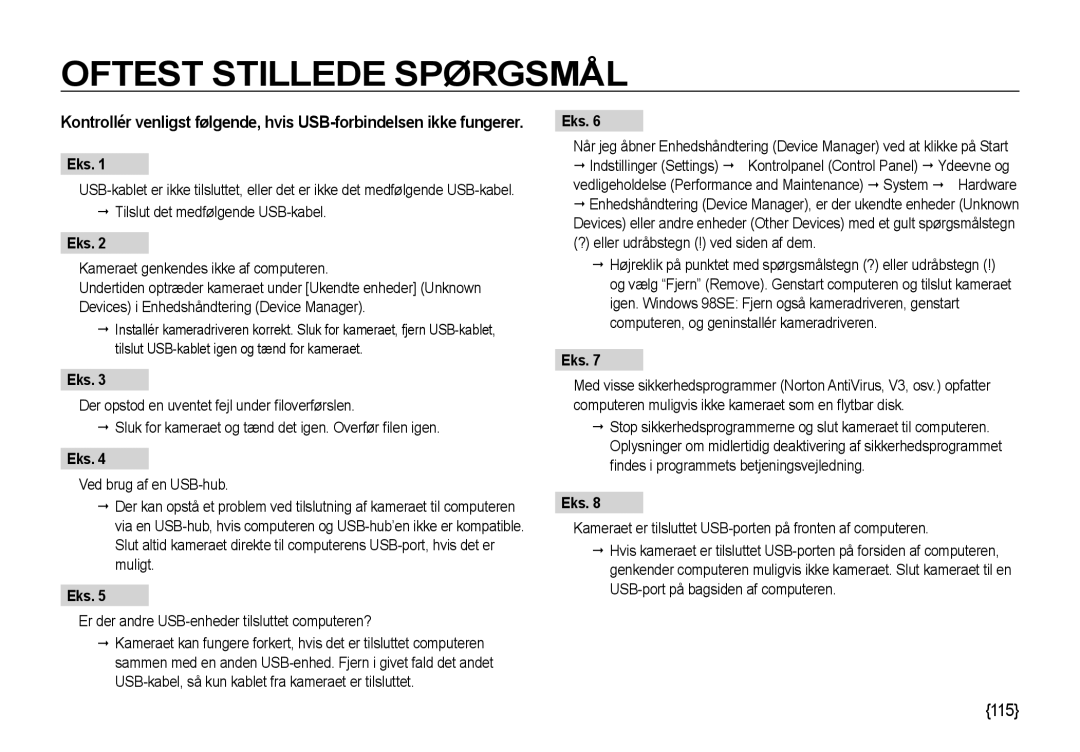 Samsung EC-NV4ZZPBA/E3 manual Er der andre USB-enheder tilsluttet computeren?, ? eller udråbstegn ! ved siden af dem 