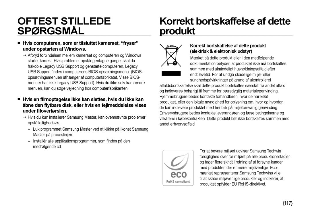 Samsung EC-NV4ZZBBA/E3 manual Korrekt bortskaffelse af dette produkt, Mærket på dette produkt eller i den medfølgende 