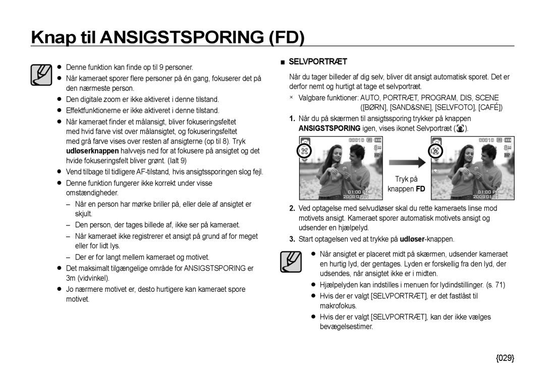 Samsung EC-NV4ZZSBA/E3, EC-NV4ZZPBA/E3, EC-NV4ZZTBB/E3, EC-NV4ZZBBA/E3, EC-NV4ZZBBA/E2 manual Selvportræt, Tryk på Knappen FD 