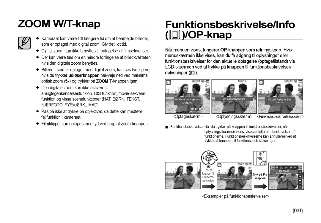 Samsung EC-NV4ZZTBB/E3, EC-NV4ZZSBA/E3, EC-NV4ZZPBA/E3, EC-NV4ZZBBA/E3, EC-NV4ZZBBA/E2 Funktionsbeskrivelse/Info /OP-knap 