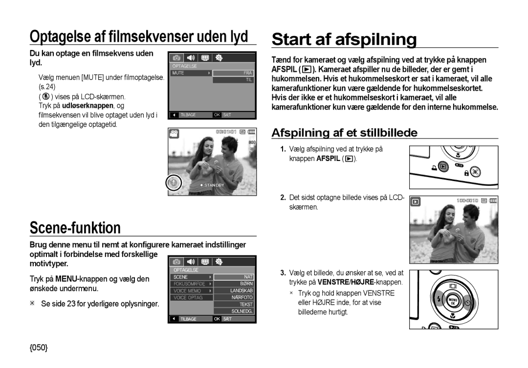 Samsung EC-NV4ZZPBA/E3, EC-NV4ZZSBA/E3, EC-NV4ZZTBB/E3 Start af afspilning, Scene-funktion, Afspilning af et stillbillede 