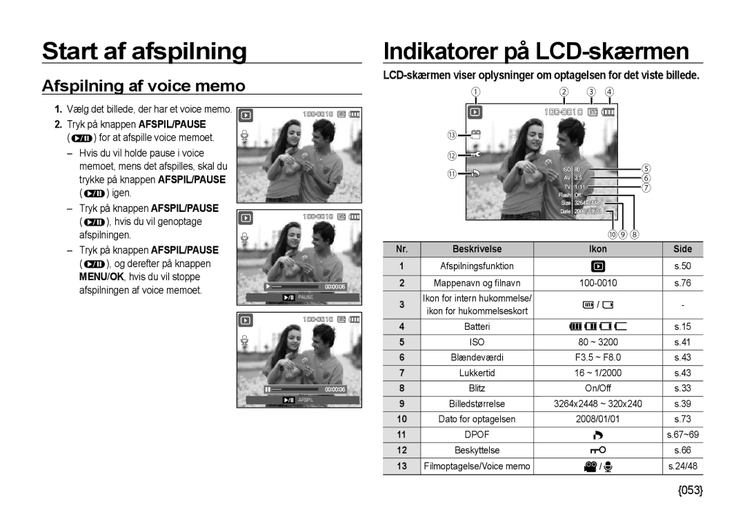 Samsung EC-NV4ZZBBA/E2, EC-NV4ZZSBA/E3, EC-NV4ZZPBA/E3, EC-NV4ZZTBB/E3 manual Afspilning af voice memo, 100-0010, On/Off 