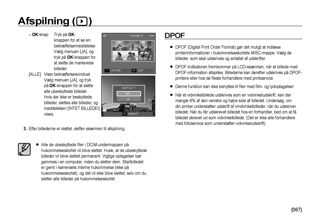 Samsung EC-NV4ZZBBA/E3 manual At slette de markerede billeder, Efter billederne er slettet, skifter skærmen til afspilning 