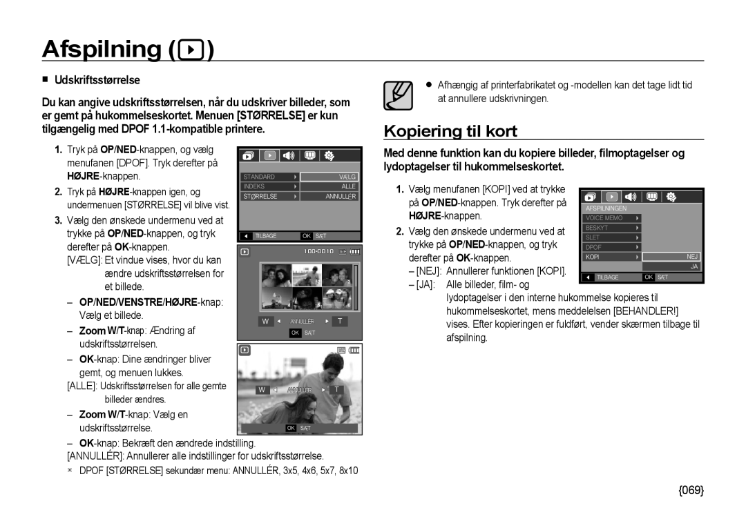 Samsung EC-NV4ZZSBA/E3, EC-NV4ZZPBA/E3, EC-NV4ZZTBB/E3, EC-NV4ZZBBA/E3, EC-NV4ZZBBA/E2 Kopiering til kort, Udskriftsstørrelse 