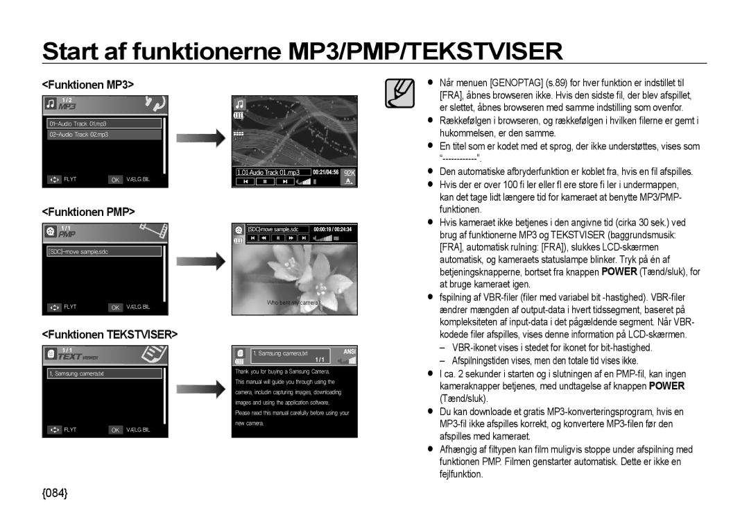 Samsung EC-NV4ZZSBA/E3, EC-NV4ZZPBA/E3, EC-NV4ZZTBB/E3, EC-NV4ZZBBA/E3 Funktionen MP3, Funktionen PMP, Funktionen Tekstviser 