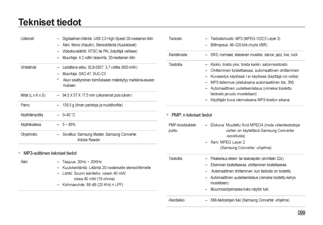 Samsung EC-NV4ZZSBA/E3, EC-NV4ZZPBA/E3, EC-NV4ZZTBB/E3, EC-NV4ZZBBA/E3, EC-NV4ZZBBA/E2 manual 099 