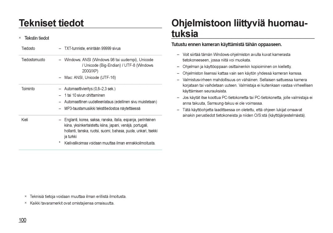 Samsung EC-NV4ZZPBA/E3 manual Ohjelmistoon liittyviä huomau- tuksia, Tutustu ennen kameran käyttämistä tähän oppaaseen 