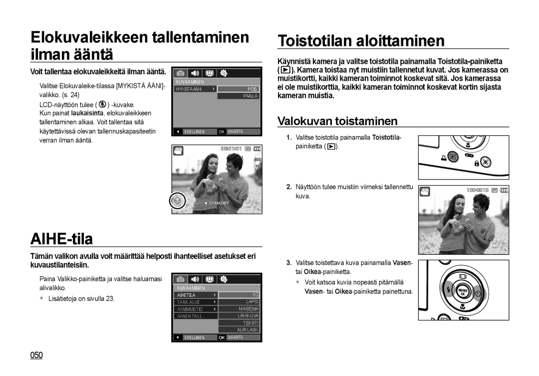 Samsung EC-NV4ZZPBA/E3, EC-NV4ZZSBA/E3 AIHE-tila, Valokuvan toistaminen, Verran ilman ääntä, Kuva, Tai Oikea-painiketta 