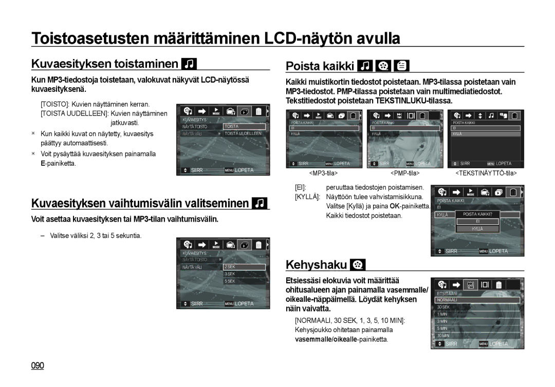 Samsung EC-NV4ZZPBA/E3, EC-NV4ZZSBA/E3, EC-NV4ZZTBB/E3, EC-NV4ZZBBA/E3 Kuvaesityksen toistaminen, Poista kaikki, Kehyshaku 