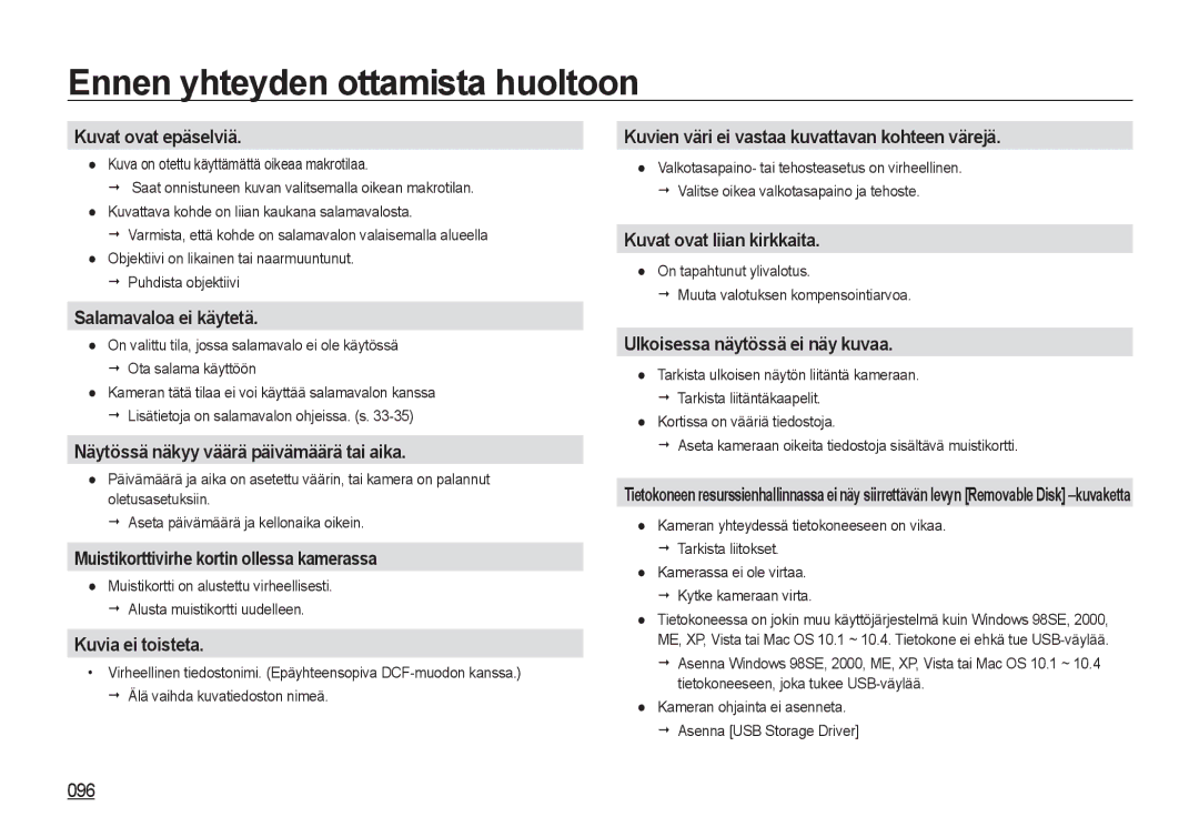 Samsung EC-NV4ZZTBB/E3 manual Kuvat ovat epäselviä, Salamavaloa ei käytetä, Näytössä näkyy väärä päivämäärä tai aika 