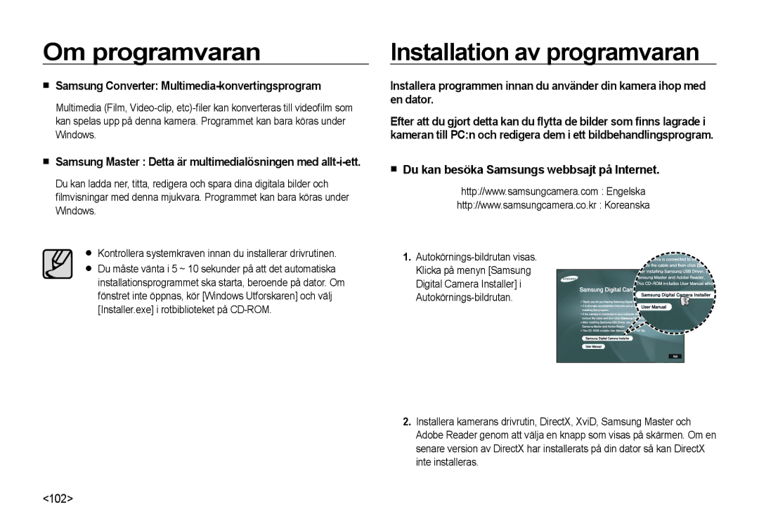 Samsung EC-NV4ZZBBA/E3, EC-NV4ZZSBA/E3 manual Installation av programvaran, Samsung Converter Multimedia-konvertingsprogram 