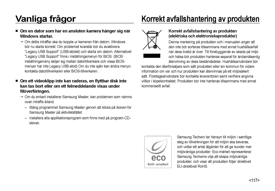 Samsung EC-NV4ZZBBA/E3 Korrekt avfallshantering av produkten, Denna markering på produkten och i manualen anger att 