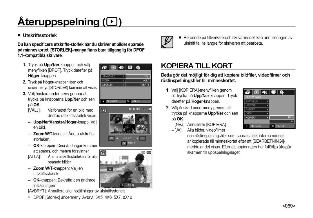 Samsung EC-NV4ZZSBA/E3, EC-NV4ZZPBA/E3, EC-NV4ZZTBB/E3 manual Utskriftsstorlek, Upp /Ner /Vänster /Höger -knapp Välj, Alla 