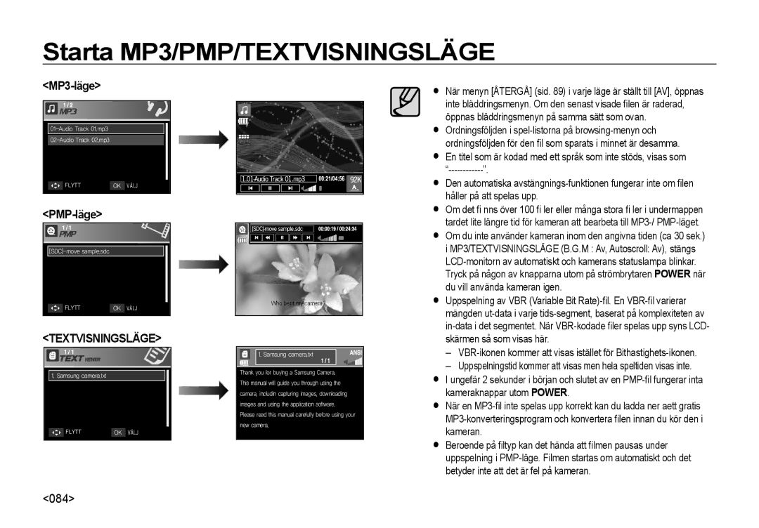 Samsung EC-NV4ZZSBA/E3, EC-NV4ZZPBA/E3, EC-NV4ZZTBB/E3, EC-NV4ZZBBA/E3, EC-NV4ZZBBA/E2 manual MP3-läge, PMP-läge 